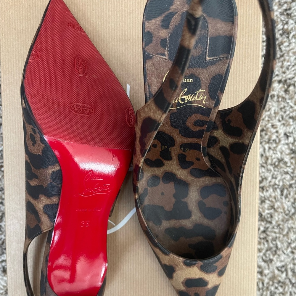 Christian Louboutin Leopard Slingback Heels with Red Sole